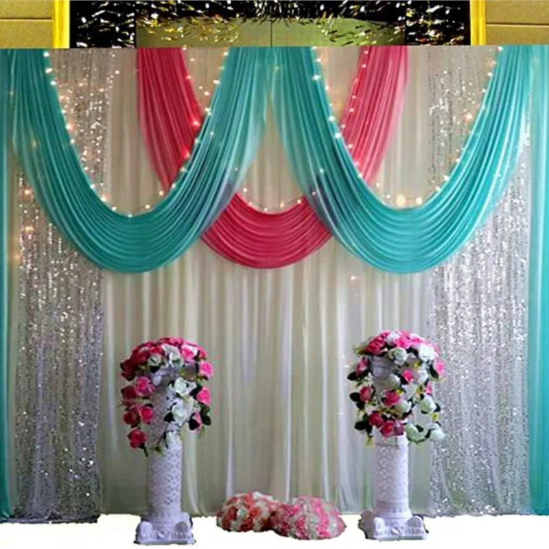 3x6m White Wedding Backdrop with tiffany blue swags and silver sequin Wedding Stage curtain
3x6m White Wedding Backdrop with tiffany blue swags and silver sequin Wedding Stage curtain