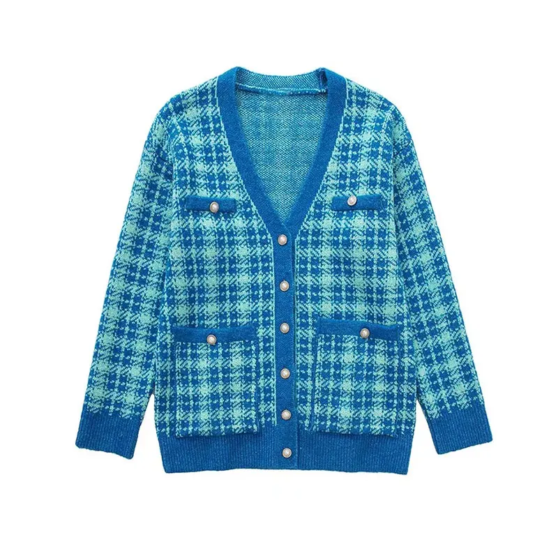 Nlzgmsj ZBZA Woman 2022 Casual Jacket Spring Blue Green Plaid Patchwork Knit Cardigan Women V Neck Loose Sweaters Female 202201 
Nlzgmsj ZBZA Woman 2022 Casual Jacket Spring Blue Green Plaid Patchwork Knit Cardigan Women V Neck Loose Sweaters Female 202201