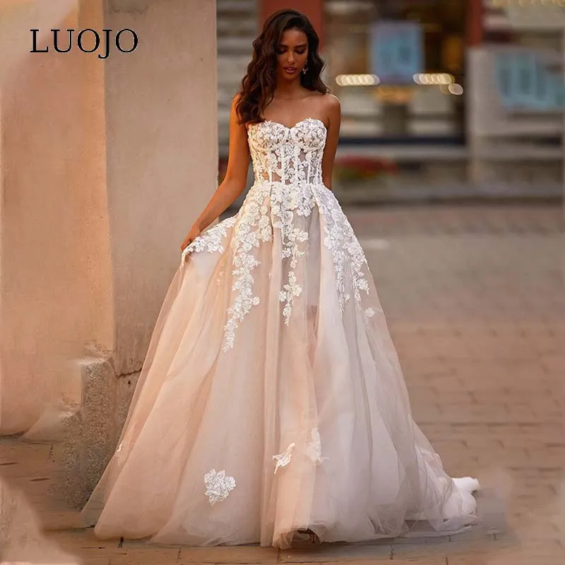 LUOJO Corset Back Wedding Dress A-line Strapless Appliques Sleeveless Bridal Gown For Women 2023 Vestidos De Novia Custom Made
LUOJO Corset Back Wedding Dress A-line Strapless Appliques Sleeveless Bridal Gown For Women 2023 Vestidos De Novia Custom Made