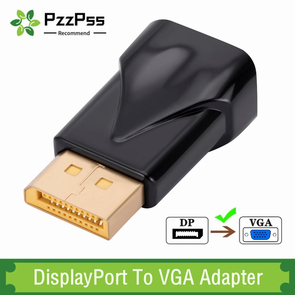 

PzzPss DisplayPort To VGA Adapter 1080P Display Port DP Male to VGA Female Converter For PC Projector DVD TV Laptop Monitor