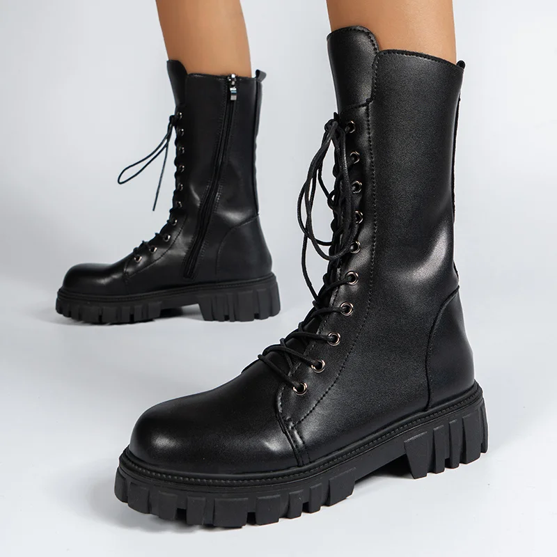 Women's Mid Boots 2023 Fall/Winter Motorcycle PU Leather Fashion Chunky Heel Platform Shoes Black Mid Boots Botines De Mujer 1
Women's Mid Boots 2023 Fall/Winter Motorcycle PU Leather Fashion Chunky Heel Platform Shoes Black Mid Boots Botines De Mujer 1