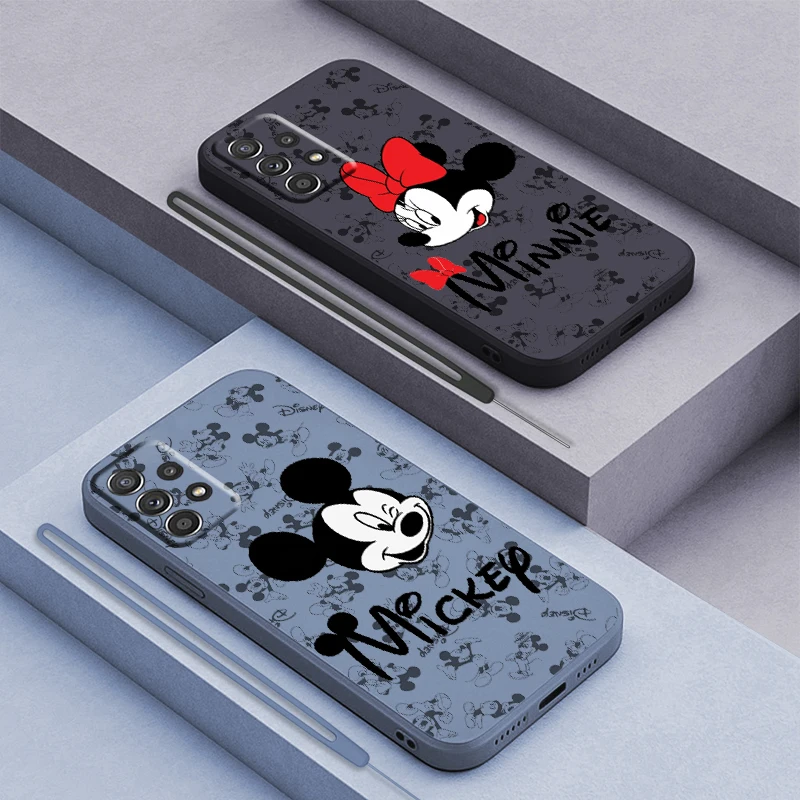 

Mickey Minnie Cute For Samsung Galaxy A73 A54 A53 A33 A52 A32 A22 A71 A51 A21S A03S 4G 5G Liquid Rope Phone Case Coque Capa