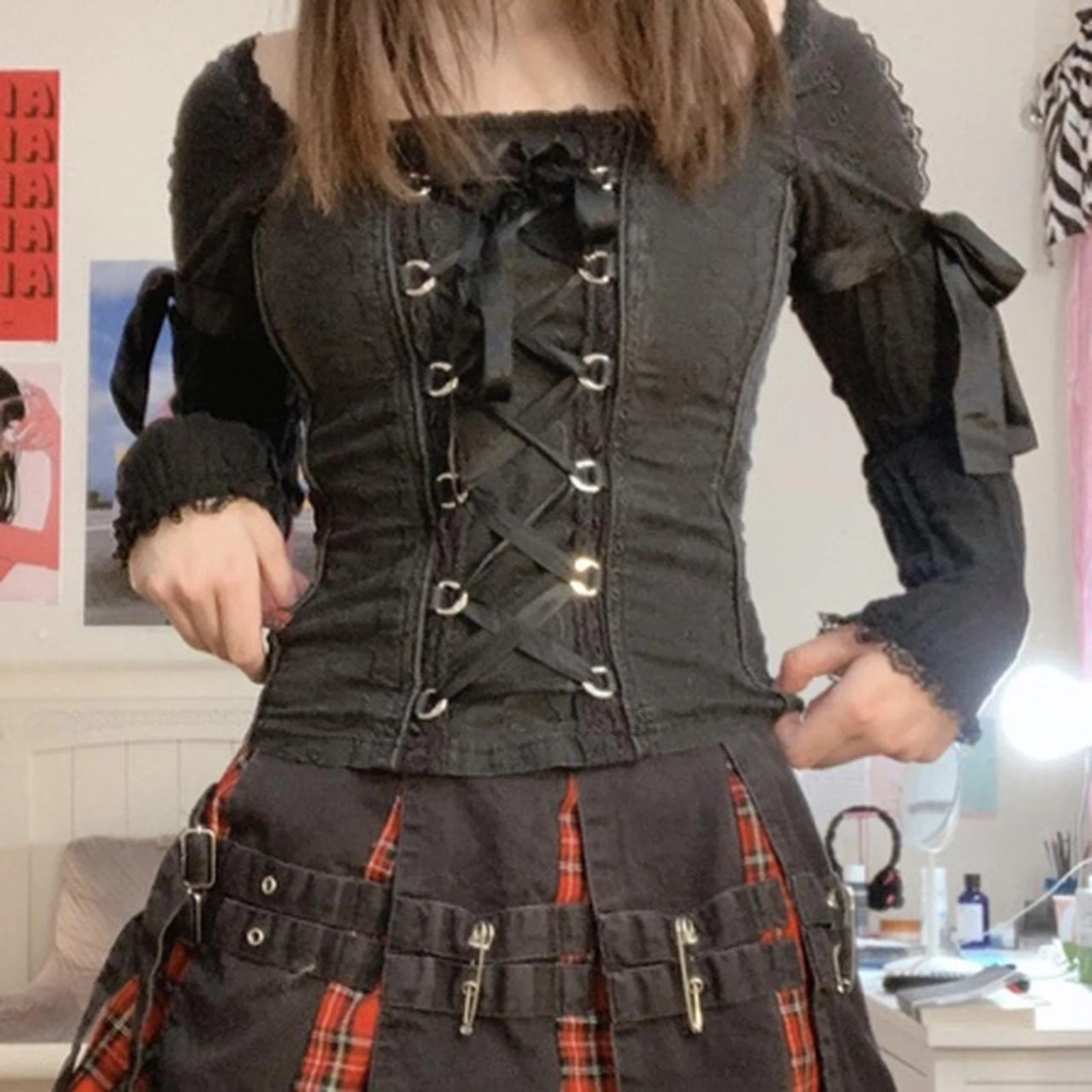 Gothic Punk Stlye Corset Tops Mall Black Grunge Y2K T-shirt Lace Trim Tie Up Bandage Retro Dark Academia Tee 2000s Clothes
Gothic Punk Stlye Corset Tops Mall Black Grunge Y2K T-shirt Lace Trim Tie Up Bandage Retro Dark Academia Tee 2000s Clothes