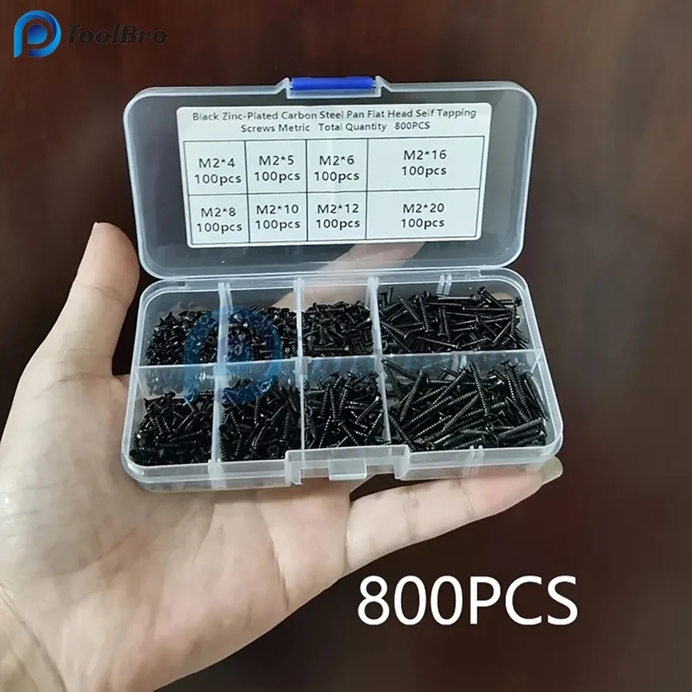 800pcs/set M2 Carbon Steel Screw Assortment Kit Black Cross Countersunk Flat Head Self-tapping Screw Combination Set
800pcs/set M2 Carbon Steel Screw Assortment Kit Black Cross Countersunk Flat Head Self-tapping Screw Combination Set