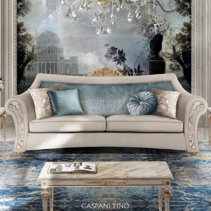 

Роскошный диван из цельной древесины в европейском стиле на заказ, Комбинированная ткань, оригинальная мебель для дворника во французском стиле