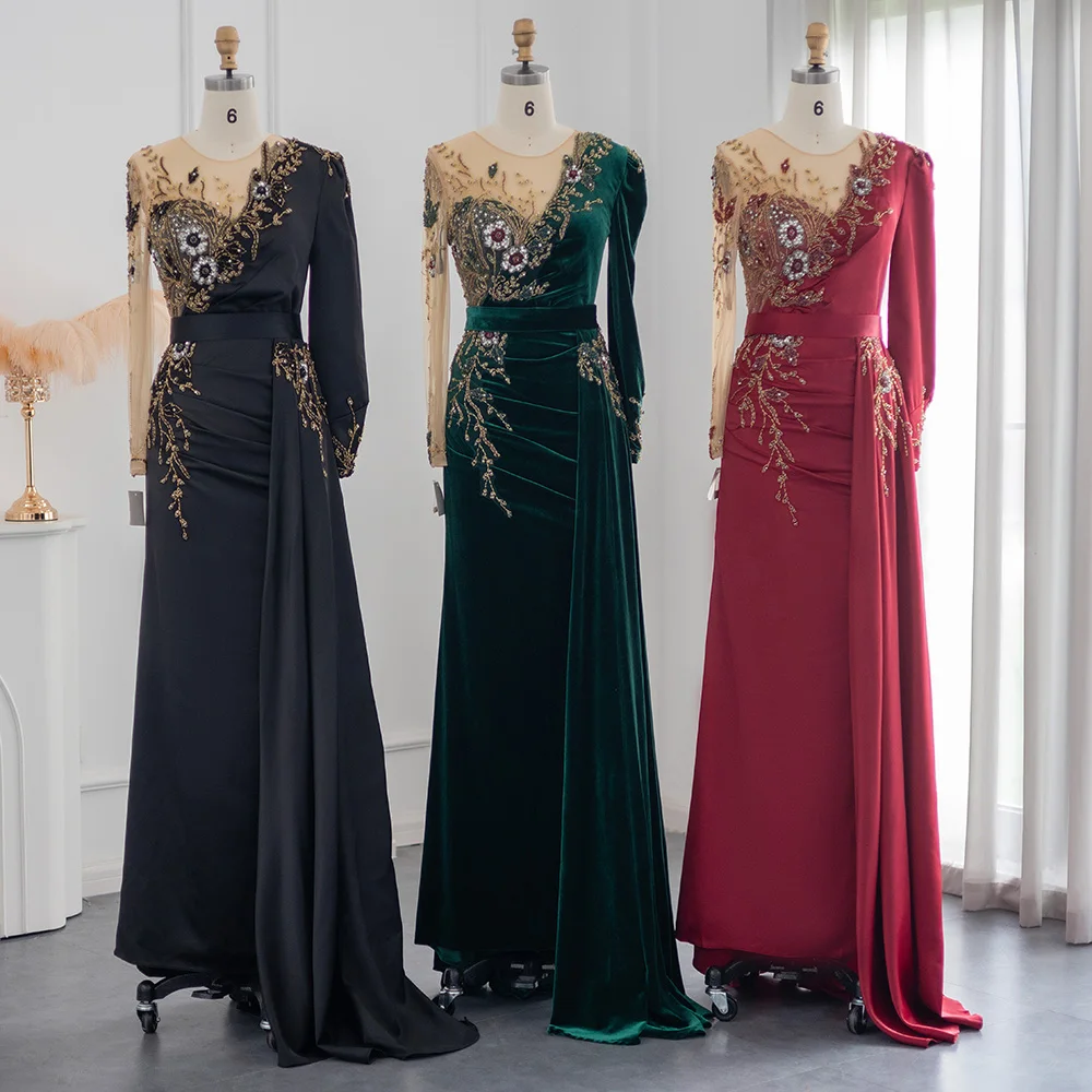 Emerald Green Velvet Mermaid Evening Dresses Black Long Sleeve Floor Length Luxury Dubai Arabic Women Wedding Formal Dress
Emerald Green Velvet Mermaid Evening Dresses Black Long Sleeve Floor Length Luxury Dubai Arabic Women Wedding Formal Dress