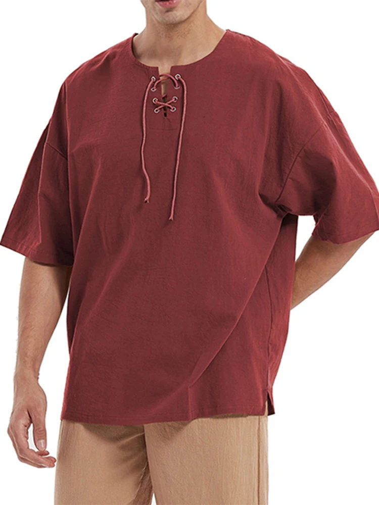 Summer Fashion Man Solid Pullovers Vintage Lace-up O-Neck Tee Tops Men 2022 Spring Casual Loose Half Sleeve T-Shirts Streetwear
Summer Fashion Man Solid Pullovers Vintage Lace-up O-Neck Tee Tops Men 2022 Spring Casual Loose Half Sleeve T-Shirts Streetwear