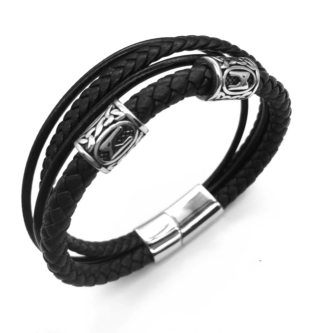 10pcs Stainless Steel Jewelry Multi-Layered Men's Black Leather Viking Rune Beaded Bracelet High Quality Magnet Clasp
10pcs Stainless Steel Jewelry Multi-Layered Men's Black Leather Viking Rune Beaded Bracelet High Quality Magnet Clasp