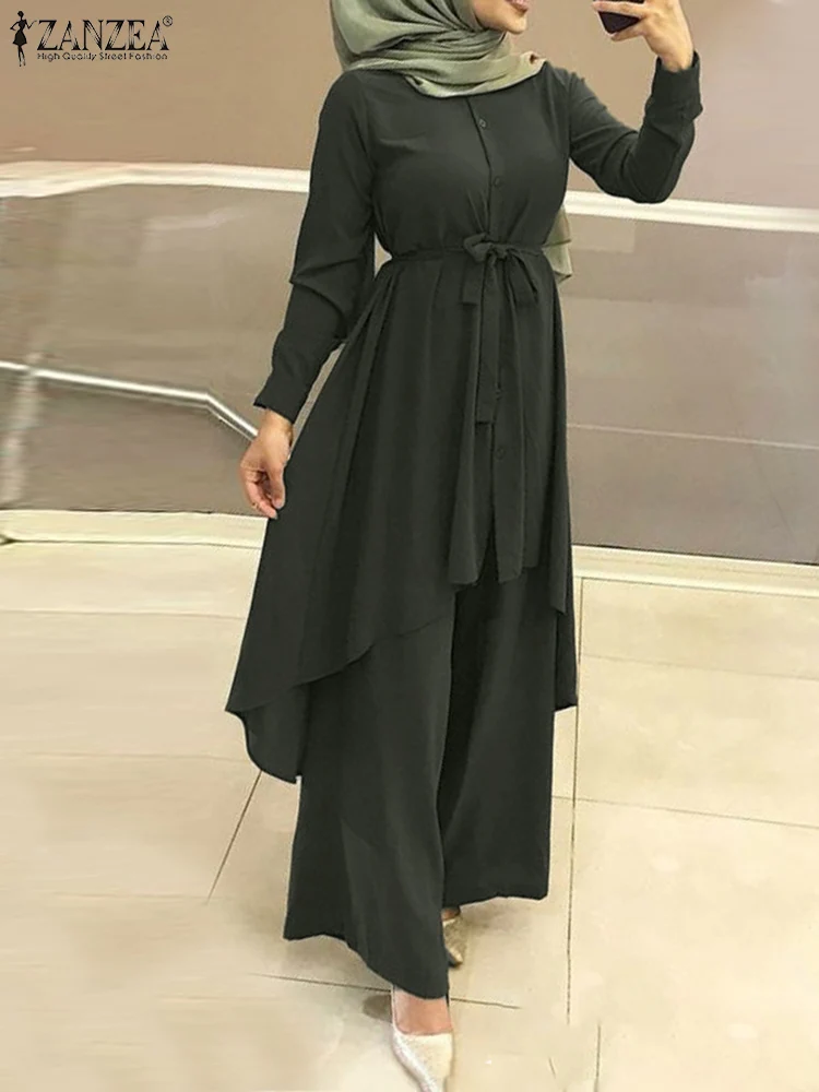Fashion Womens Outifits ZANZEA Muslim Two Piece Sets Lapel Neck Long Sleeve Shirt Pant Sets Wide Leg Trousers Islamic Suits
Fashion Womens Outifits ZANZEA Muslim Two Piece Sets Lapel Neck Long Sleeve Shirt Pant Sets Wide Leg Trousers Islamic Suits