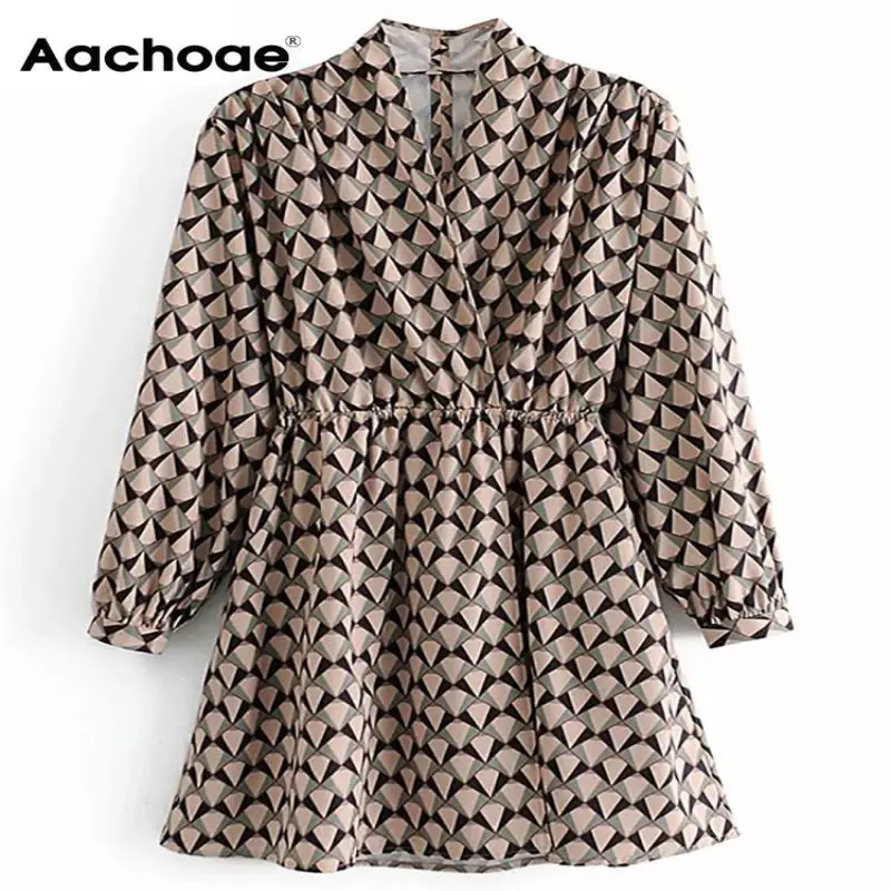 Aachoae Women Vintage Geometric Printed Mini Dress Elegant V Neck Elastic Waist Dress Female Long Sleeve Summer Short Dresses
Aachoae Women Vintage Geometric Printed Mini Dress Elegant V Neck Elastic Waist Dress Female Long Sleeve Summer Short Dresses