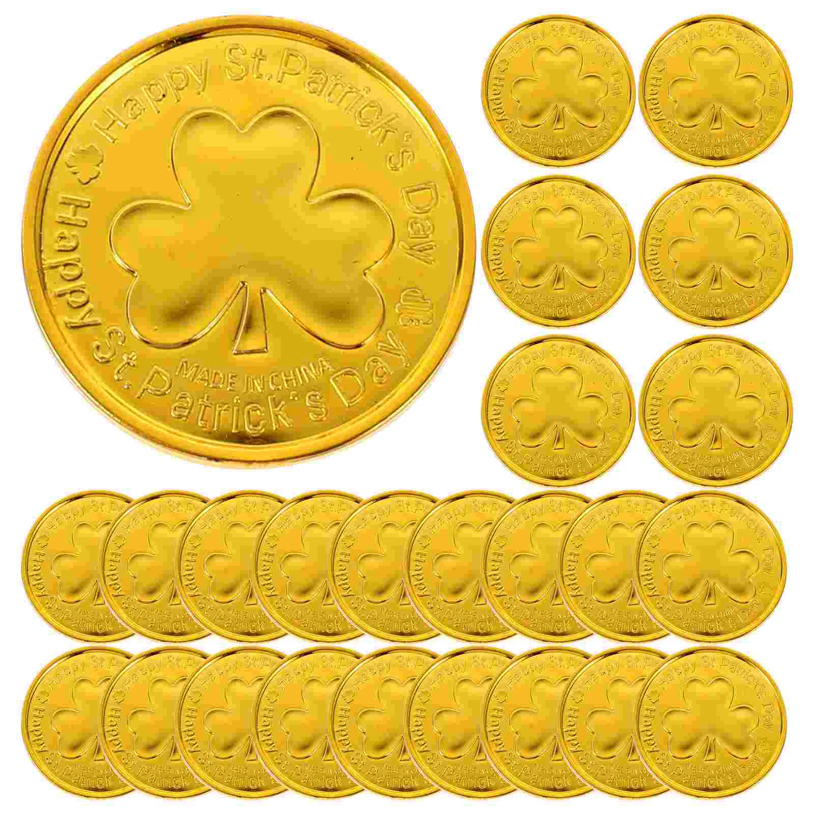

100 Pcs St Patrick's Day Plastic Coin Decoration Luck 3-leaf Make Party Favor Shamrock Ornament Saint Coins Toy