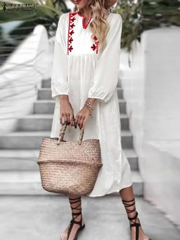 ZANZEA Bohemian Embroidery Flower Midi Dress Women Casual Loose Long Puff Sleeve Vacation Sundress Summer Holiday Solid Robes
ZANZEA Bohemian Embroidery Flower Midi Dress Women Casual Loose Long Puff Sleeve Vacation Sundress Summer Holiday Solid Robes