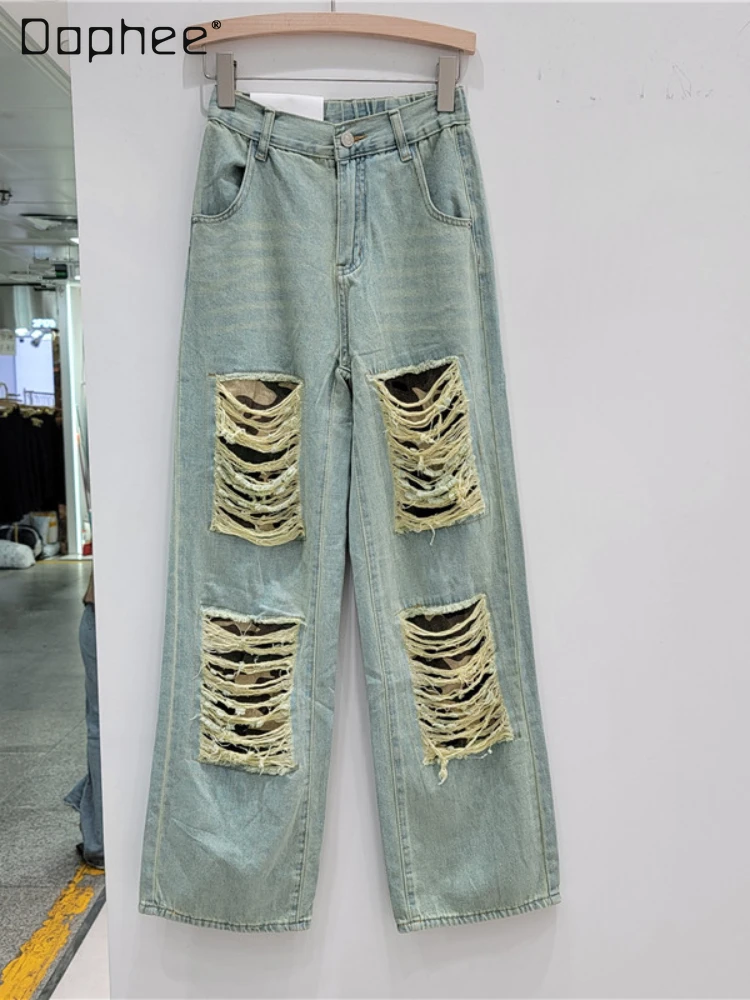 American Retro Tattered Jeans Female 2023 Spring and Autumn New Distressed Pants Loose Straight Long Jeans for Women Baggy Jeans 
American Retro Tattered Jeans Female 2023 Spring and Autumn New Distressed Pants Loose Straight Long Jeans for Women Baggy Jeans