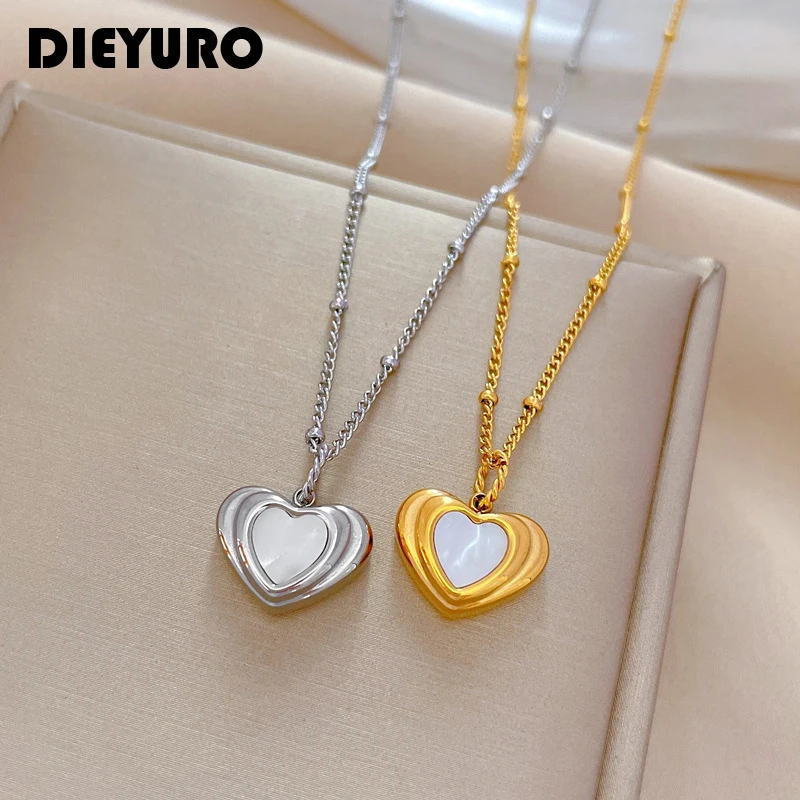 

DIEYURO 316L Stainless Steel Gold Silver Color Heart Pendant Necklace For Women Fashion Clavicle Chain Choker Jewelry Gift Party