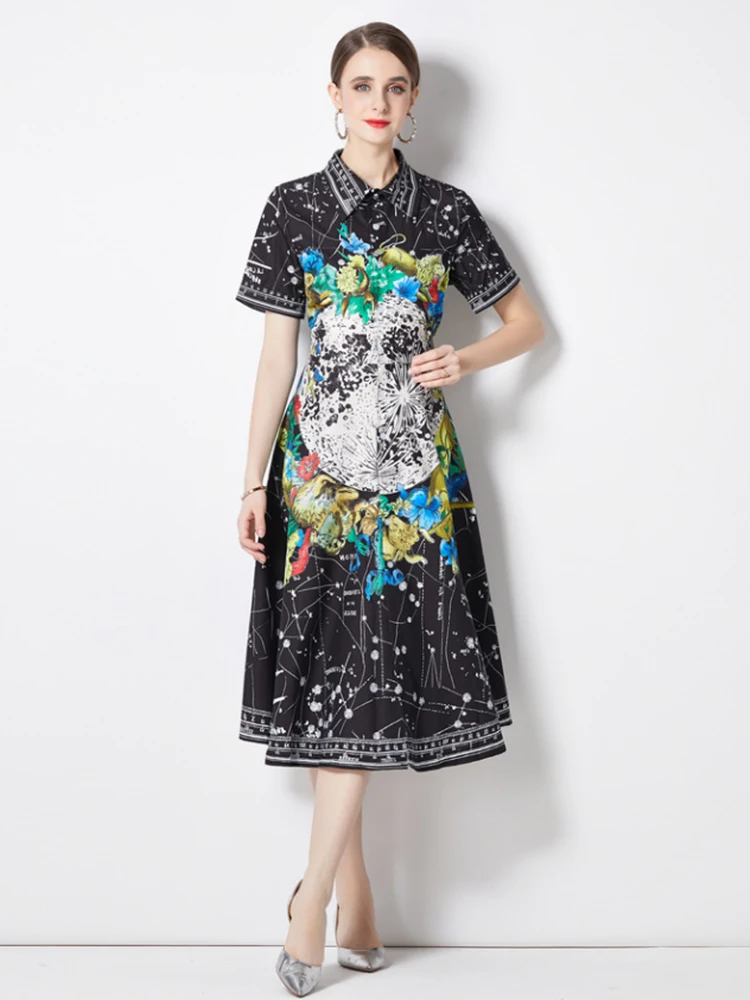 Banulin Summer Runway Short Sleeve Retro Pattern Women Shirt Dress Elegant High Waist Single Breasted Vintage Office Vestidos
Banulin Summer Runway Short Sleeve Retro Pattern Women Shirt Dress Elegant High Waist Single Breasted Vintage Office Vestidos