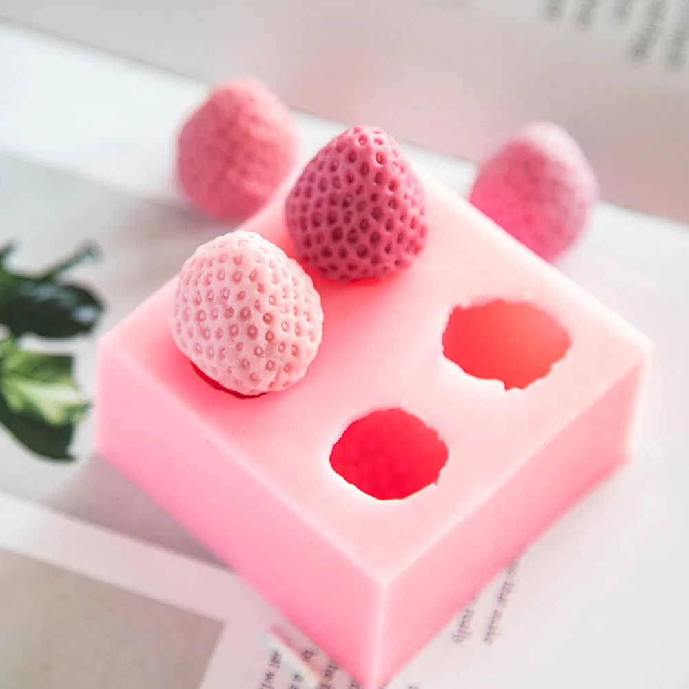 

3D Strawberry Silica Gel Fruit Pastry Mold DIY Pudding Fondant Chocolate Cake Baking Tools Wedding Candle Home Decor Resin Mould