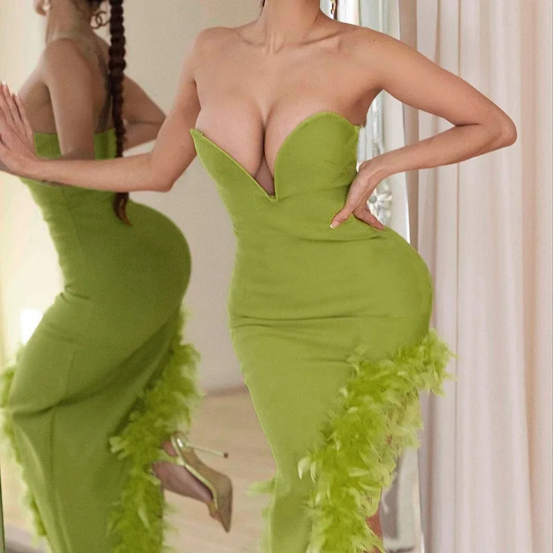 Spring 2023 new European and American trendy hot girls deep V chest slim hair tube top dress women's club party dress Vestidos
Spring 2023 new European and American trendy hot girls deep V chest slim hair tube top dress women's club party dress Vestidos