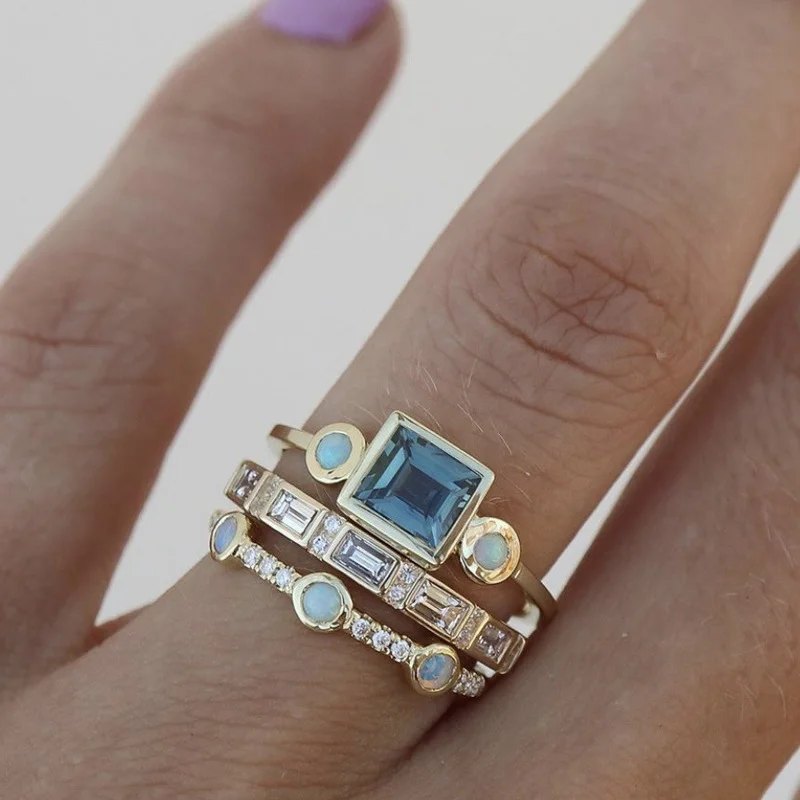 Exquisite Gold Color Trendy Ring for Women Luxury Inlaid Sea Blue Zircon Stones Wedding Rings Set Bridal Engagement Jewelry
Exquisite Gold Color Trendy Ring for Women Luxury Inlaid Sea Blue Zircon Stones Wedding Rings Set Bridal Engagement Jewelry