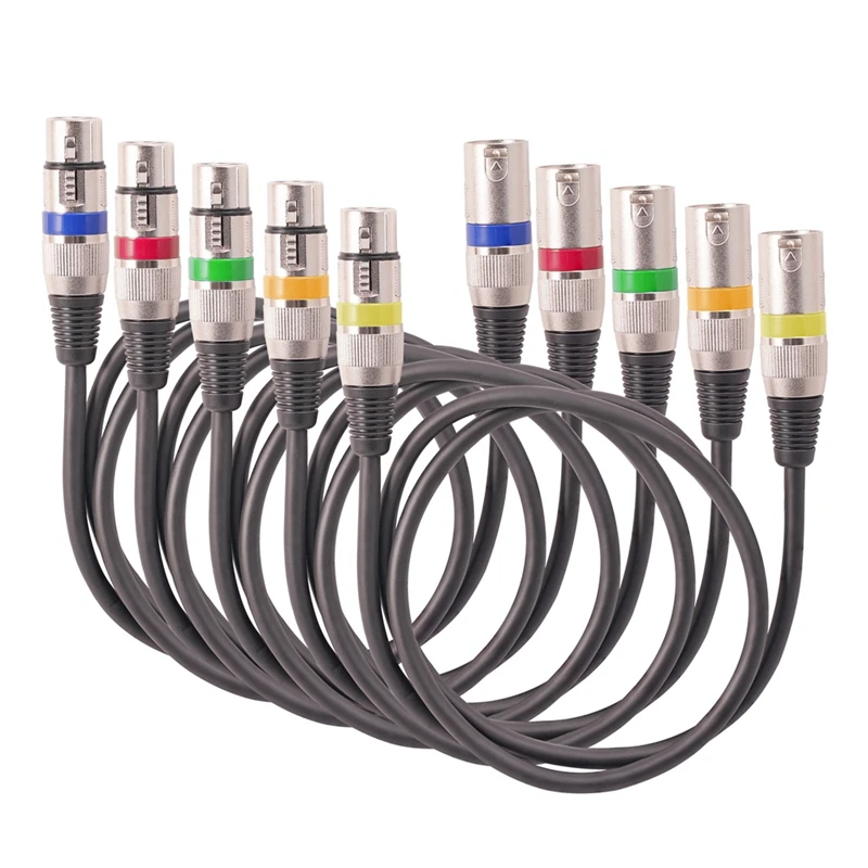 

5Pcs/Set XLR 3-Pin Male To Female Cable XLR Microphone Cable OFC Copper Dual Shielded For Mic Mixer Amplifier Stage Light