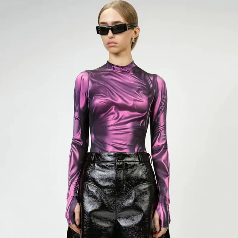 Futuristic Style Long Sleeve Street T-shirts for Women Reflect Light Plug Sleeve O-neck Nightclub Ladies Tops Gothic Streetwear
Futuristic Style Long Sleeve Street T-shirts for Women Reflect Light Plug Sleeve O-neck Nightclub Ladies Tops Gothic Streetwear