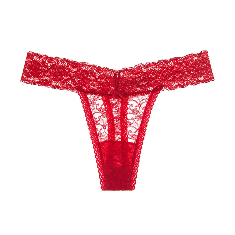 

Women's Sexy Lace Cheeky Thong Low Waist Rise V-Shape Seamless T Back Underwear Nylon Hipster See Through Panties For Women