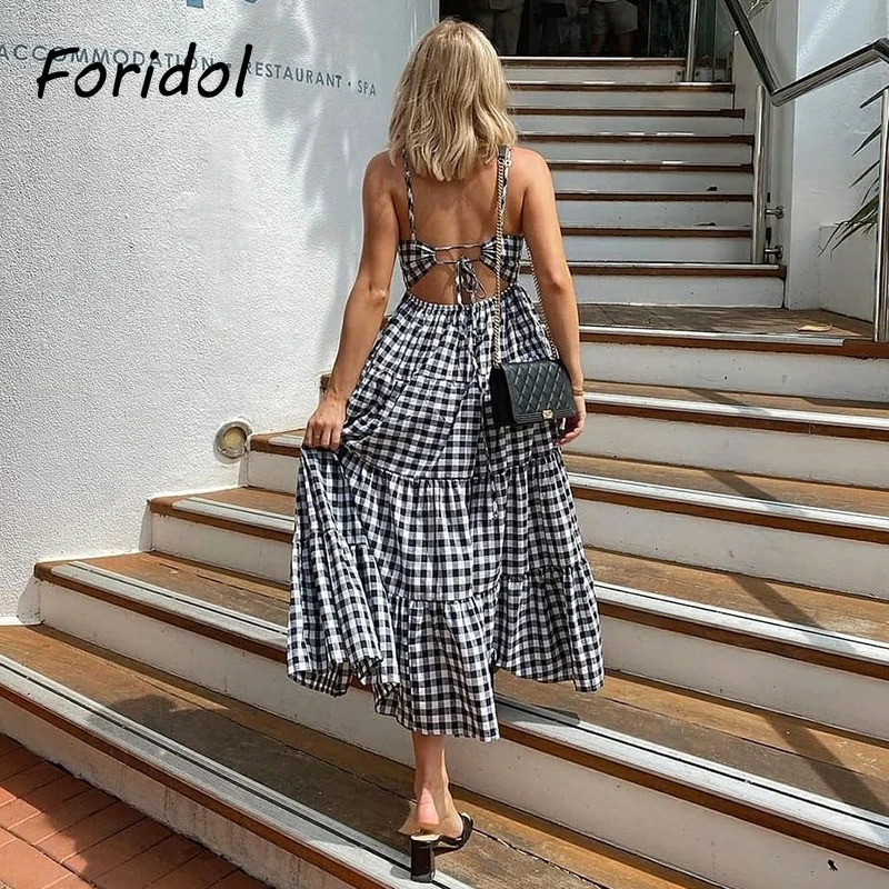 Foridol Summer Women Checked Backless Maxi Long Dress Fashion Casual Plaid Black Sexy Dress 2023 Pink Holiday Dropshipping Dress
Foridol Summer Women Checked Backless Maxi Long Dress Fashion Casual Plaid Black Sexy Dress 2023 Pink Holiday Dropshipping Dress