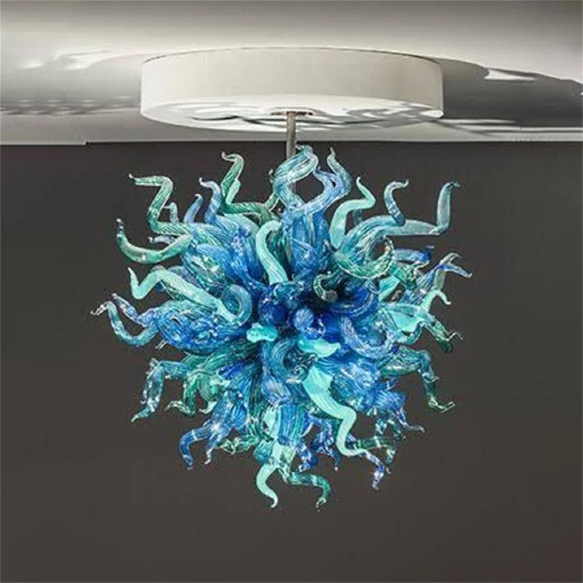Colored Blue and Green Glass Shade Chandelier with Led Lights Hand Blown Venetian Glass
Colored Blue and Green Glass Shade Chandelier with Led Lights Hand Blown Venetian Glass