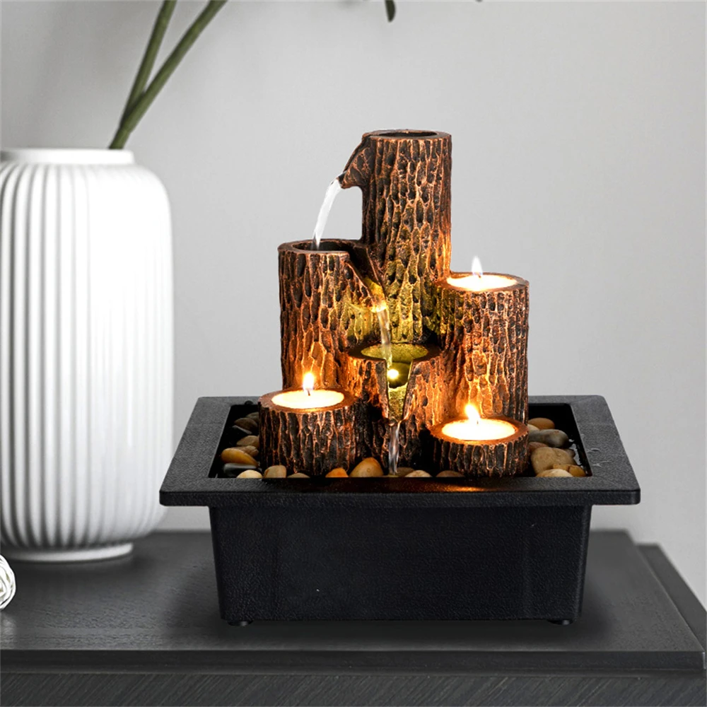 

Tiered Column Tabletop Fountain With 3 Candles Desktop Ornament Crafts Mini Waterfall For Indoor Spaces Relaxation Water Feature