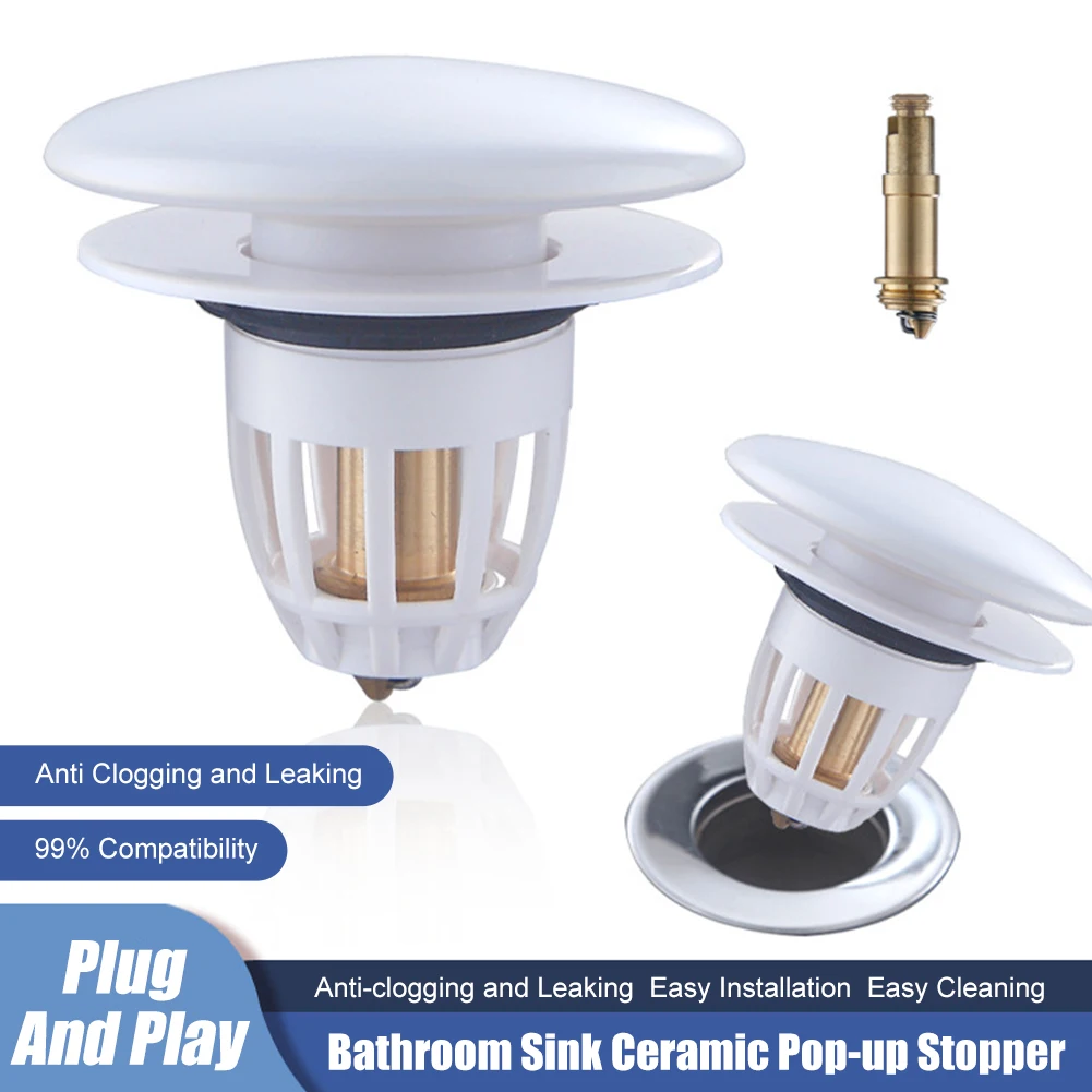 Bathroom Sink Pop-up Stopper Ceramic Top Drain Hair Catcher Universal Drain Stopper Anti Clogging and Leaking Bathroom Gadgets
Bathroom Sink Pop-up Stopper Ceramic Top Drain Hair Catcher Universal Drain Stopper Anti Clogging and Leaking Bathroom Gadgets