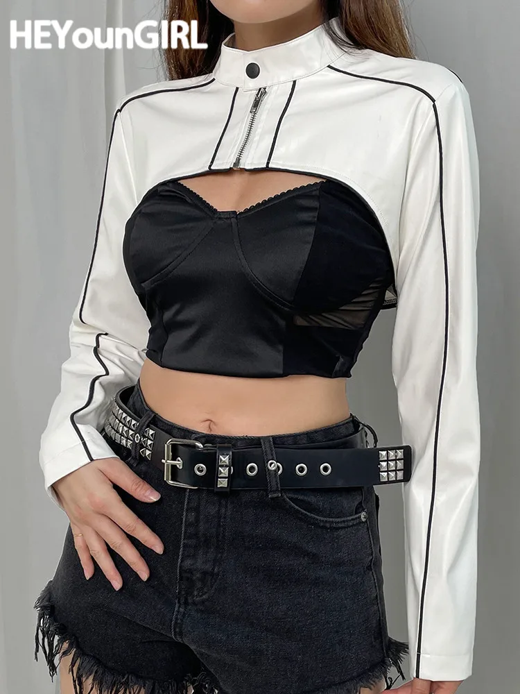 Женская Повседневная короткая куртка HEYounGIRL из искусственной кожи, модная Байкерская укороченная куртка в стиле панк, уличная одежда, осенн... 
Женская Повседневная короткая куртка HEYounGIRL из искусственной кожи, модная Байкерская укороченная куртка в стиле панк, уличная одежда, осенн...