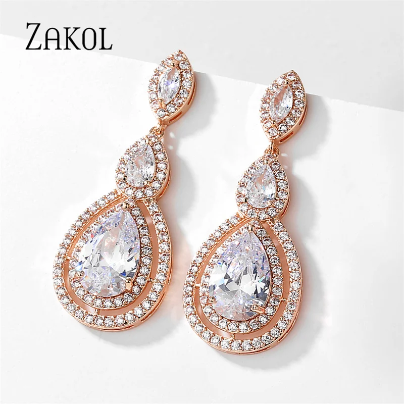 ZAKOL Brilliant White Cubic Zirconia Water Drop Earrings for Brides Fashion Women Earring Evening Party Bridal Wedding Jewelry
ZAKOL Brilliant White Cubic Zirconia Water Drop Earrings for Brides Fashion Women Earring Evening Party Bridal Wedding Jewelry