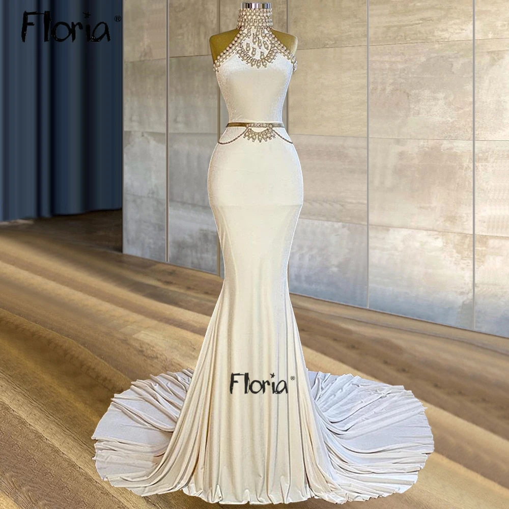 

Floria Chic Pearls Prom Dress New 2023 Long Mermaid Elastic Party Gowns Women Backless Cocktail Dress Sexy Elegant Pageant Robes