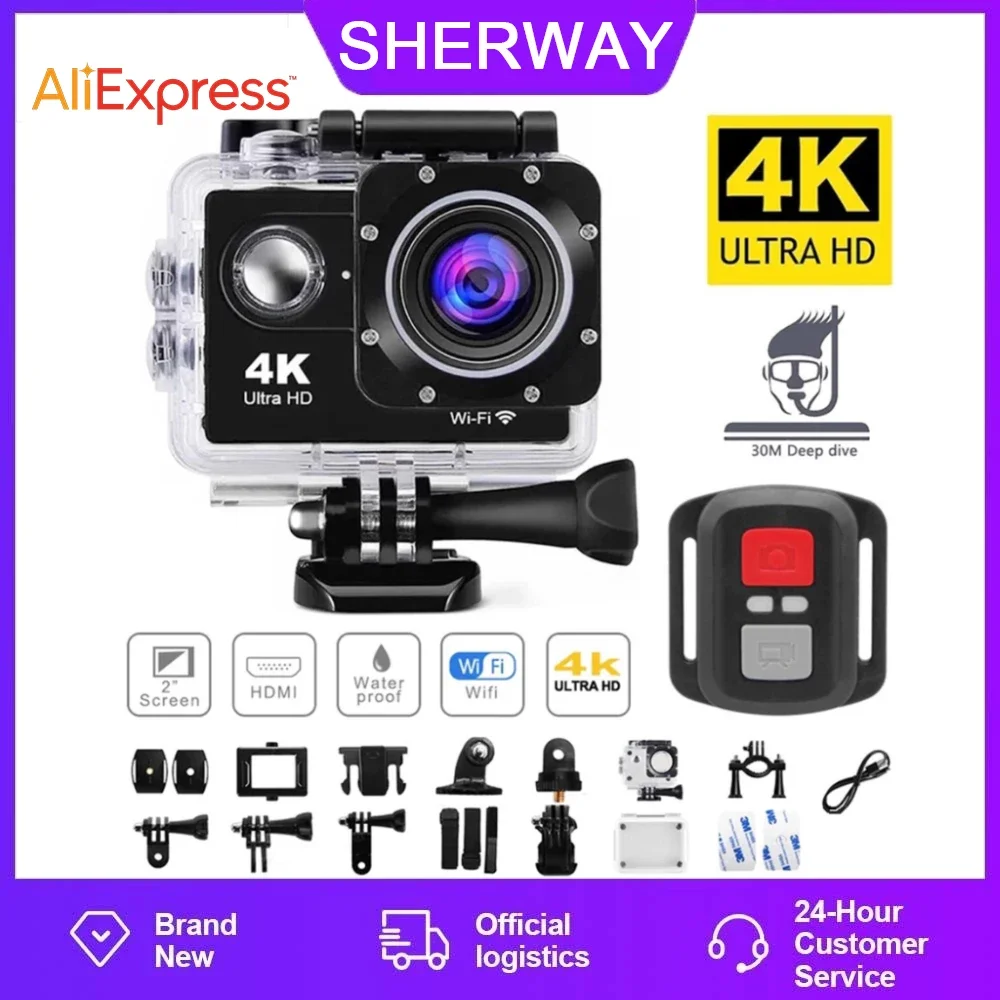 

4K Action Camera 30FPS HD Wide Angle Lens Video 16MP Recording Underwater Camera 30M Waterproof Wifi Motorcycle Driving Recorder