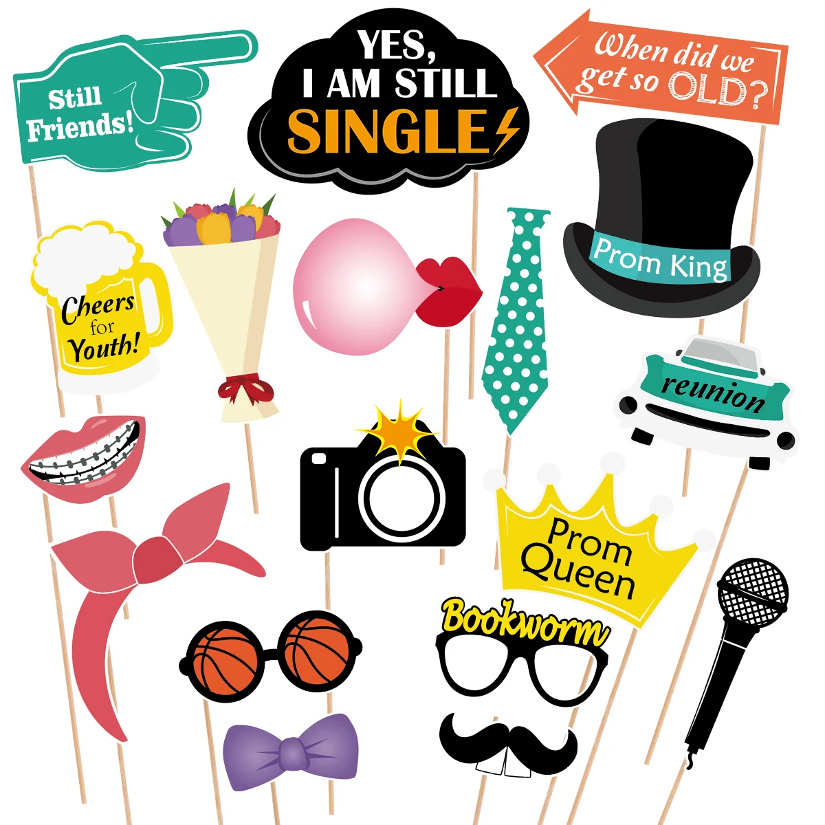 18PCS Class Reunion Photo Props Supplies Beautiful for Parties Graduation Outdoor Events Celebrations
18PCS Class Reunion Photo Props Supplies Beautiful for Parties Graduation Outdoor Events Celebrations