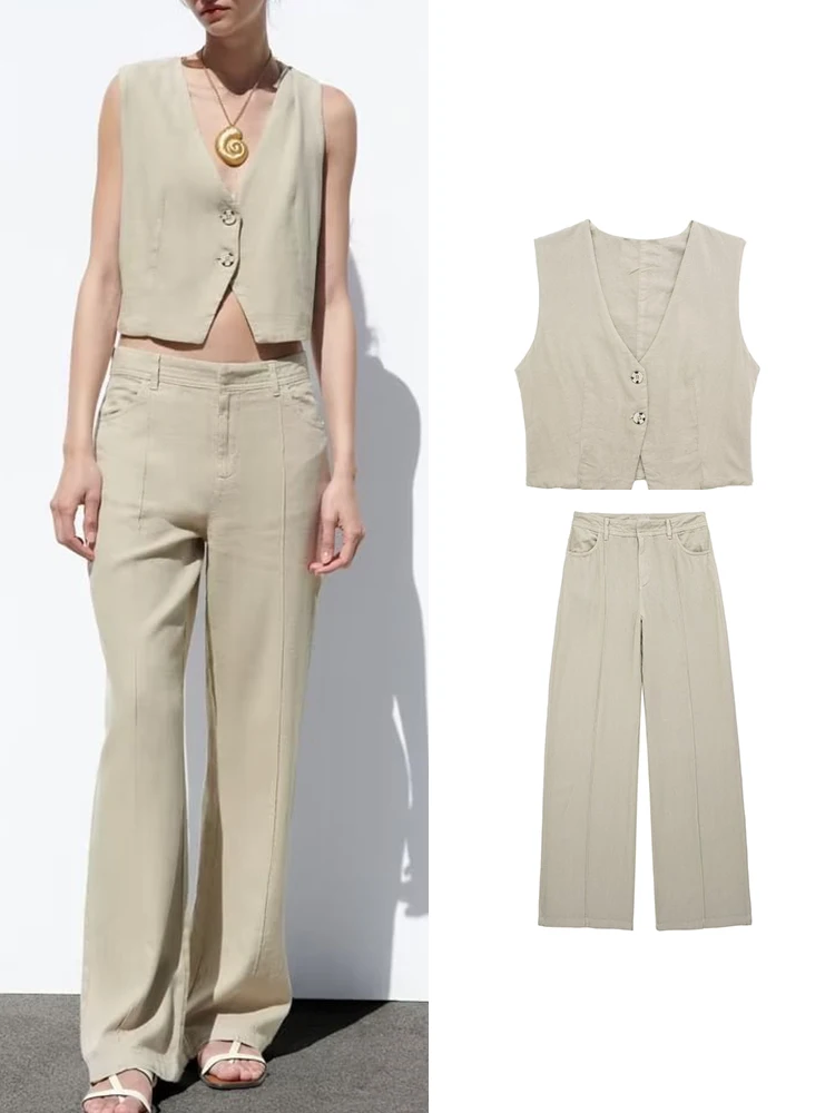 TRAF 2023 New Summer Women Vest Pant Sets Solid V-Neck Single-Breasted Sleeveless Tank Top Vest Straight Full Length Trousers
TRAF 2023 New Summer Women Vest Pant Sets Solid V-Neck Single-Breasted Sleeveless Tank Top Vest Straight Full Length Trousers