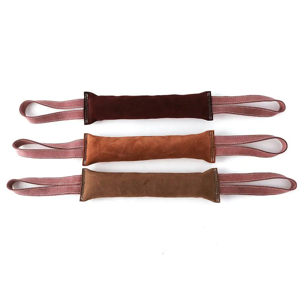Dog Training Leather Bite Tug Stick with Double Handle for Pet Puppy Sports Toy Random Color 
Dog Training Leather Bite Tug Stick with Double Handle for Pet Puppy Sports Toy Random Color