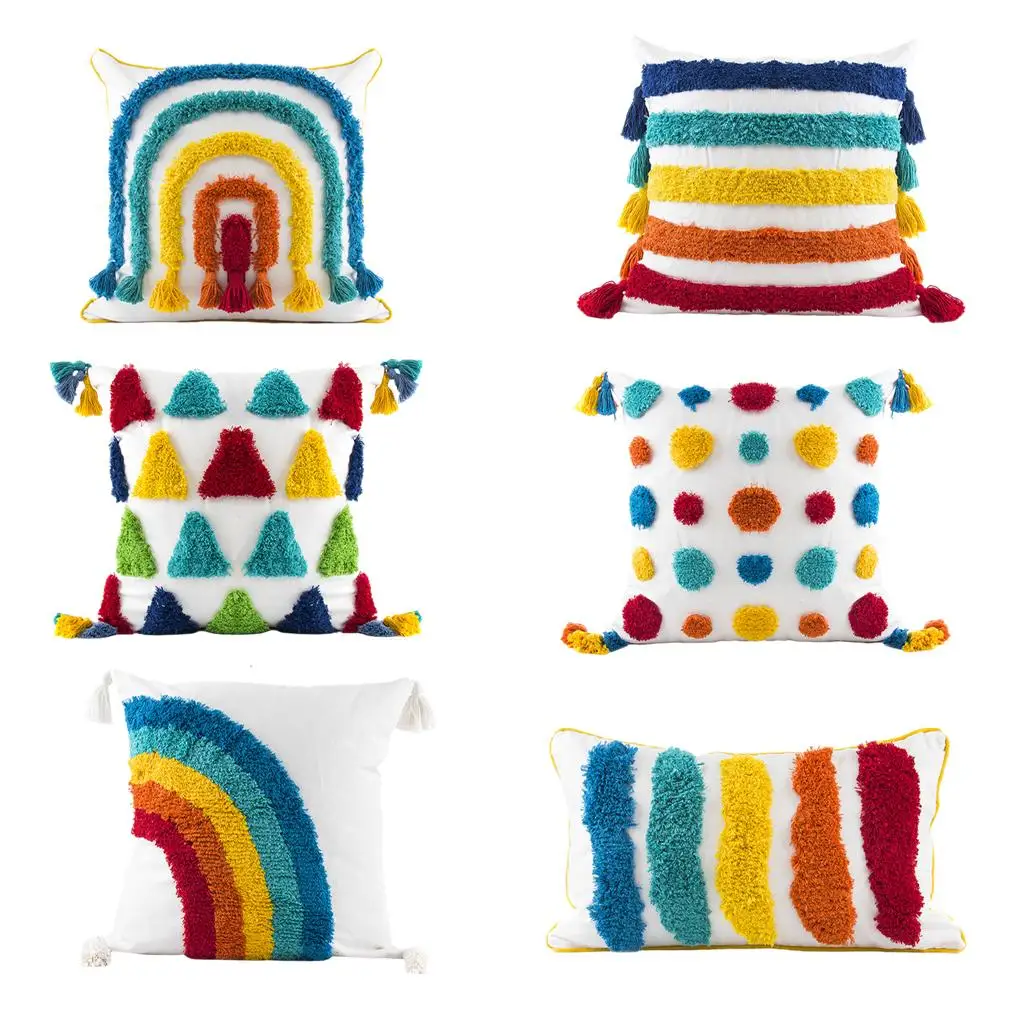 Boho Throw Pillow Cover Woven Tufted Tassel Pillowcases for Farmhouse Bedroom Sofa Cushion Case Tufted Pillow Rainbow 
Boho Throw Pillow Cover Woven Tufted Tassel Pillowcases for Farmhouse Bedroom Sofa Cushion Case Tufted Pillow Rainbow