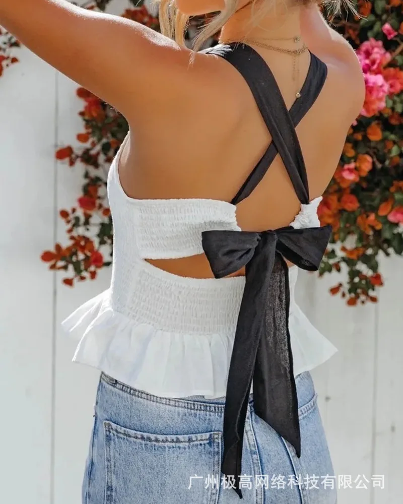 NEW Criss Cross Backless Ruffle Hem Shirred Top Women Sleeveless Sexy Summer Spring Tanks Tops Cami Y2K
NEW Criss Cross Backless Ruffle Hem Shirred Top Women Sleeveless Sexy Summer Spring Tanks Tops Cami Y2K