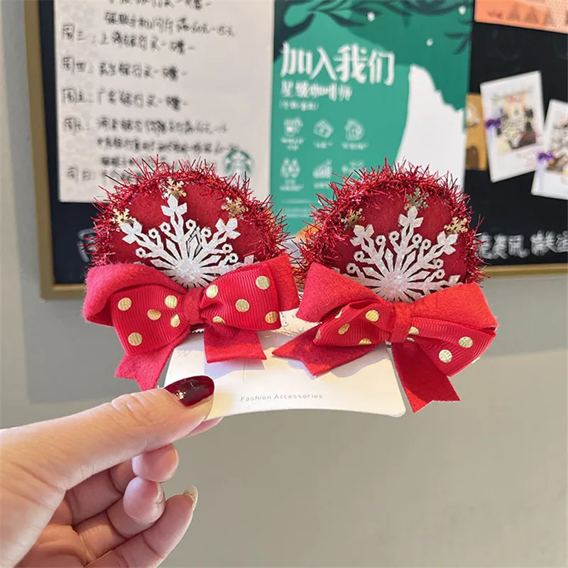 

1pc / 1pair Christmas Reindeer Antler Hair Clips with Pom Pom Plaid Bow Deer Hairpin Pink Party Hair Grip Snowflake Ear Barrette