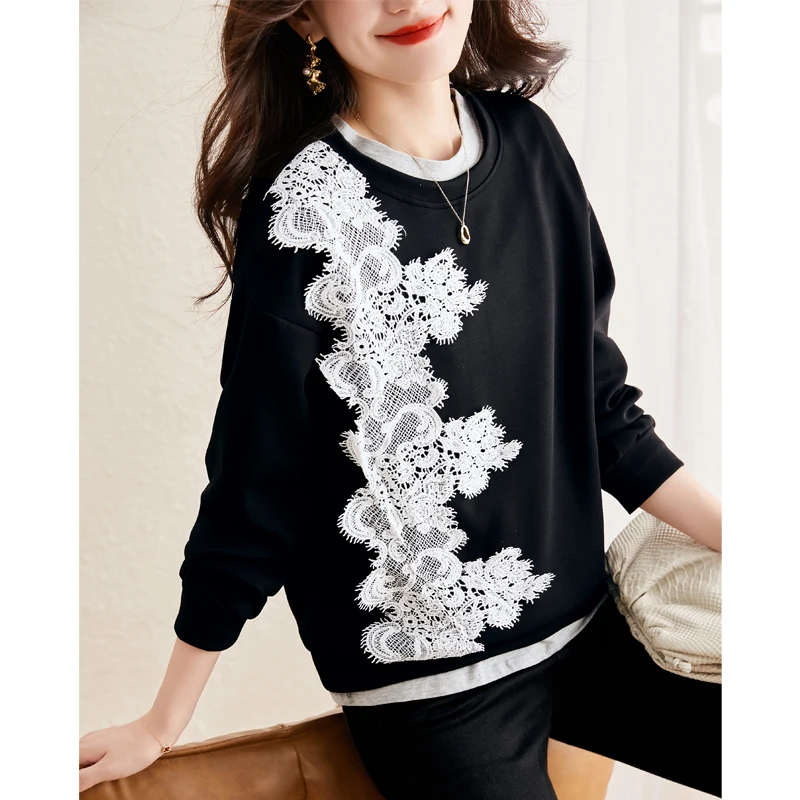 Autumn Sweatshirts Women Tops Long Sleeve Black Clothes Woman Korean O-neck Pullovers Hoodies Lace Patchwork Sweatshirt Women
Autumn Sweatshirts Women Tops Long Sleeve Black Clothes Woman Korean O-neck Pullovers Hoodies Lace Patchwork Sweatshirt Women