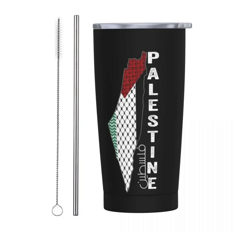 

Palestinian Map Keffiyeh Thobe Insulated Tumbler with Straws Lid Palestine Stainless Steel Thermal Mug Home Car Bottle Cup, 20oz