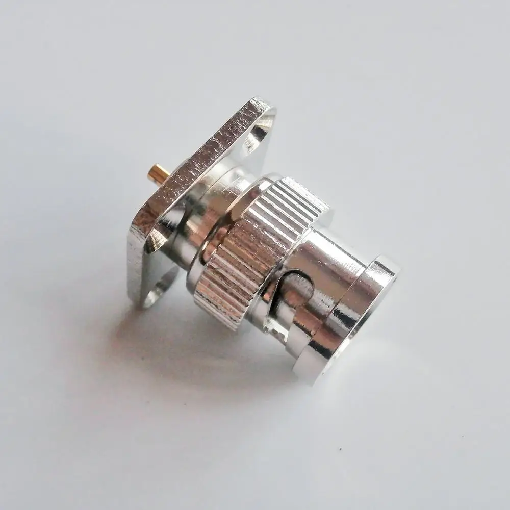 

1X Pcs Q9 BNC Male Plug 4 Hole Flange Panel Mount solder cup 17.5 * 17.5mm Nickel Brass RF Coaxial Adapters
