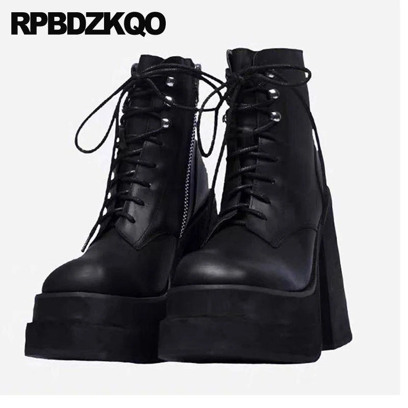 

Extreme Gothic Platform Boots Punk High Heel Exotic Dancer Booties Ankle Zip Up Stripper Pole Block Goth Big Size Shoes 10 Women