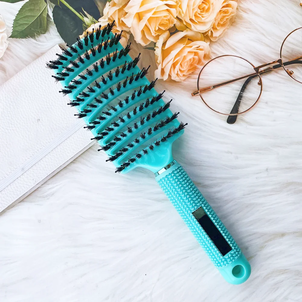 

Sky cyan Vent Curved Detangling Comb Nylon Wild Boar Bristle Brushs Woman Massage Long Curly Hair Brush Anti-static Hairdressing