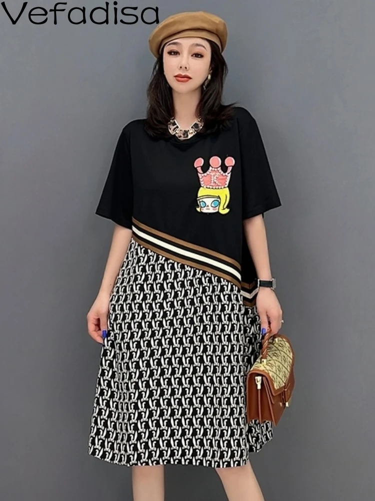 Vefadisa 2023 Summer Round Neck Short Sleeve Dress Loose Mid-length Comic Character Color Blocking Leisure Dress Women's LHX4209
Vefadisa 2023 Summer Round Neck Short Sleeve Dress Loose Mid-length Comic Character Color Blocking Leisure Dress Women's LHX4209