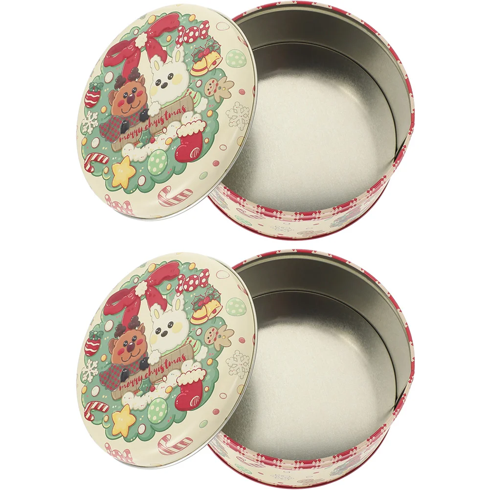 

2 Pcs Cookie Tins Lid Christmas Candy Containers Storage Box Tinplate Sugar Case
