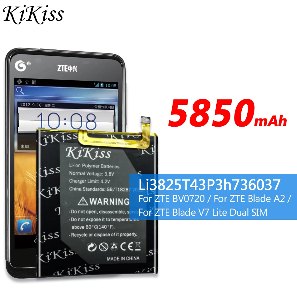 5850mAh High Capacity Battery Li3825T43P3h736037 Phone battery For ZTE Blade A2 Blade V7 Lite V7Lite Dual SIM BV0720
5850mAh High Capacity Battery Li3825T43P3h736037 Phone battery For ZTE Blade A2 Blade V7 Lite V7Lite Dual SIM BV0720