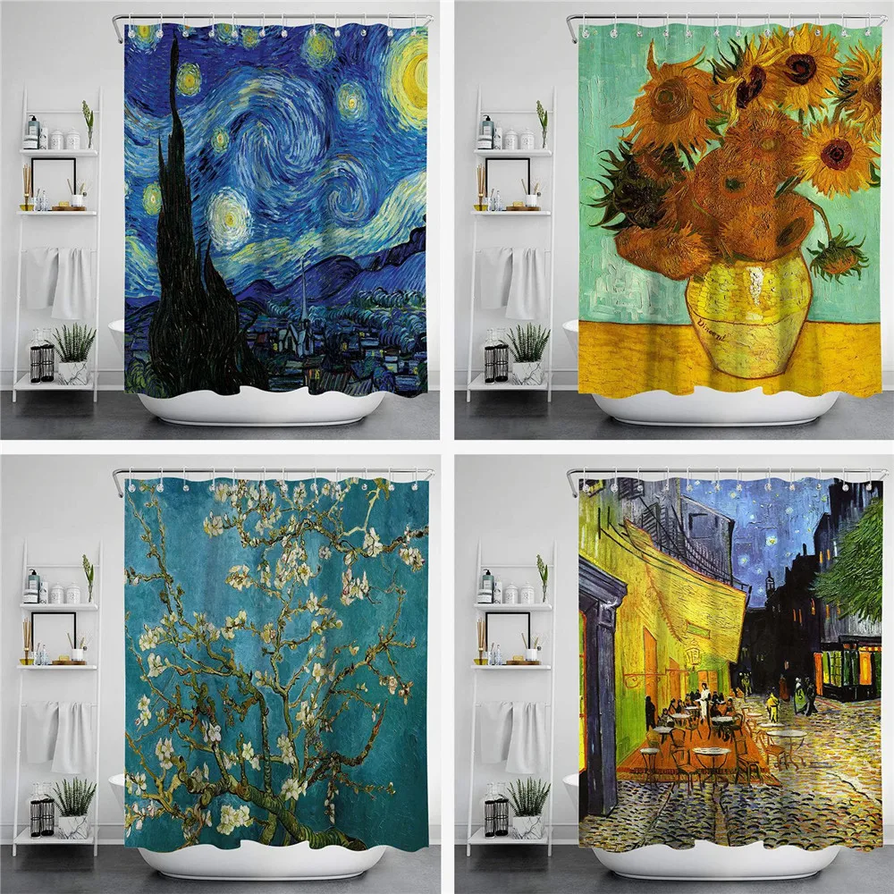 

Abstract Art Sunflower Night Sky Shower Curtain Famous Oil Painting Print Bathroom Decor Large Curtain 180x180 cortina bano