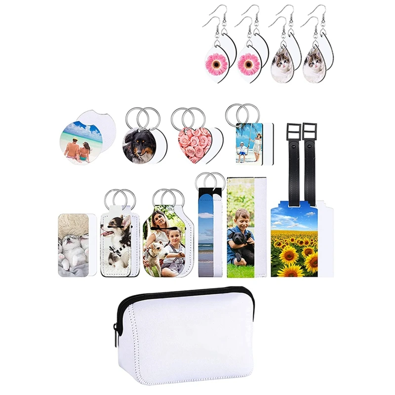 29Pcs Sublimation Blanks Products Set Including Makeup Bag Cosmetic Pouch, Earrings, Keychain,Drink Cup Coasters For DIY
29Pcs Sublimation Blanks Products Set Including Makeup Bag Cosmetic Pouch, Earrings, Keychain,Drink Cup Coasters For DIY