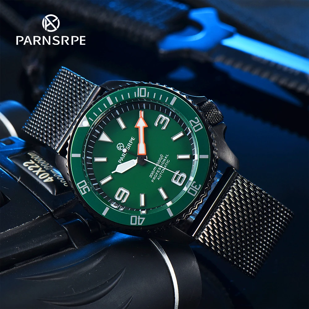 PARNSRPE Automatic Men's NH35A Caliber Green Dial Men's Mechanical Dial Diver A007 digital green face 
PARNSRPE Automatic Men's NH35A Caliber Green Dial Men's Mechanical Dial Diver A007 digital green face